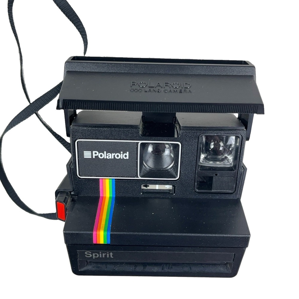 Vintage Polaroid Spirit 600 Instant Land Camera Black Rainbow Stripe Tested Work
